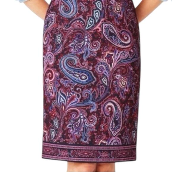New Talbots Petite Paisley Pencil Skirt l size 12 Petite 12P Purple Pink blue - Picture 1 of 6